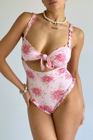 Amore Mio Frankies Bikinis x SYDNEY SWEENEY Lucia Ruffle One Piece Swimsuit | 62170-PCKA