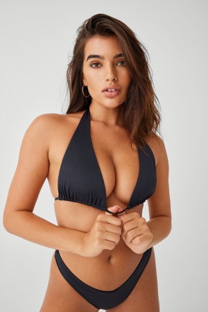 Black Frankies Bikinis Diana Halter Bikini Top | 60918-YFRV