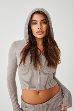 Heather Grey Frankies Bikinis Aimee Cloud Knit Zip Up Hoodie | 24963-NHTB