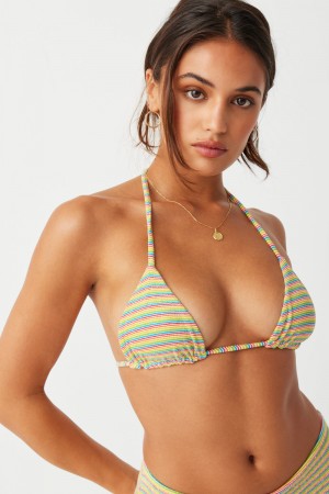 Lovers Stripe Frankies Bikinis Nick Terry Triangle Bikini Top | 72596-YBGF