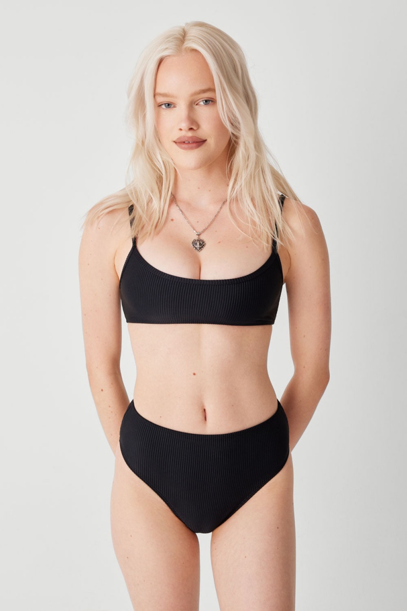 Black Frankies Bikinis Dallas Ribbed Bralette Bikini Top | 86109-WDSV