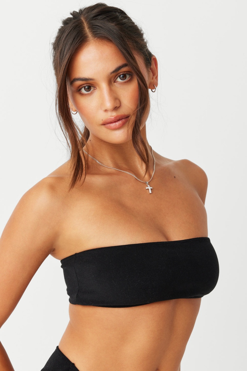 Black Frankies Bikinis Jada Terry Bandeau Bikini Top | 47893-YMIL