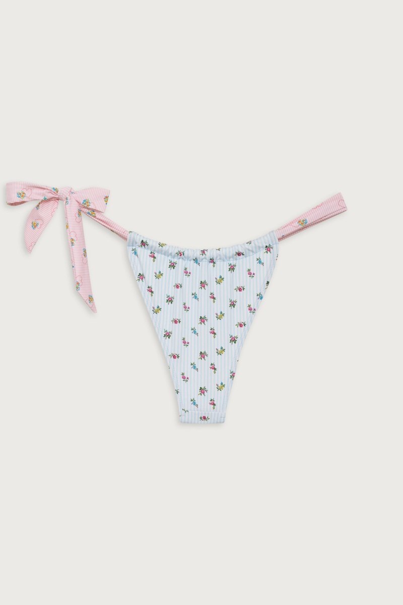 Cozy Stripe Frankies Bikinis Kealy Reversible Cheeky Bikini Bottom | 25780-RJYC