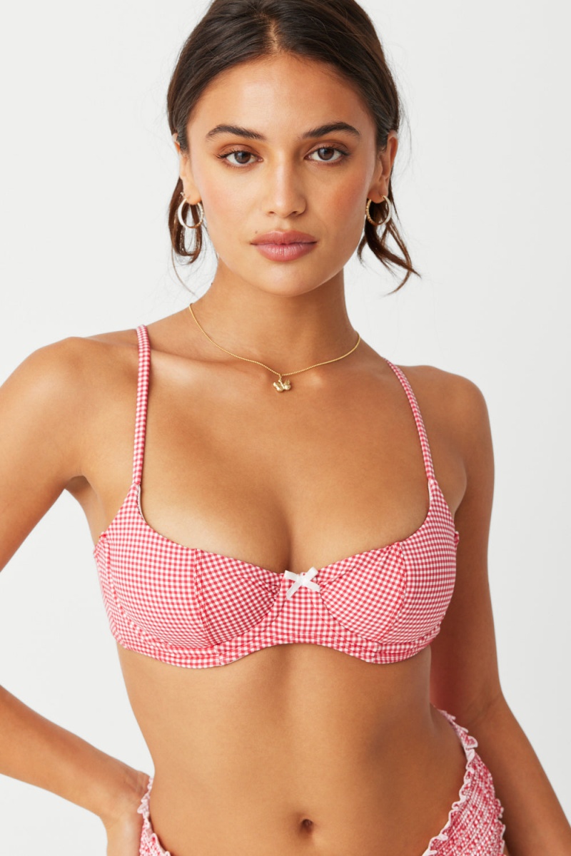 Ladybug Gingham Frankies Bikinis Cola Underwire Balconette Bikini Top | 39605-CYWB