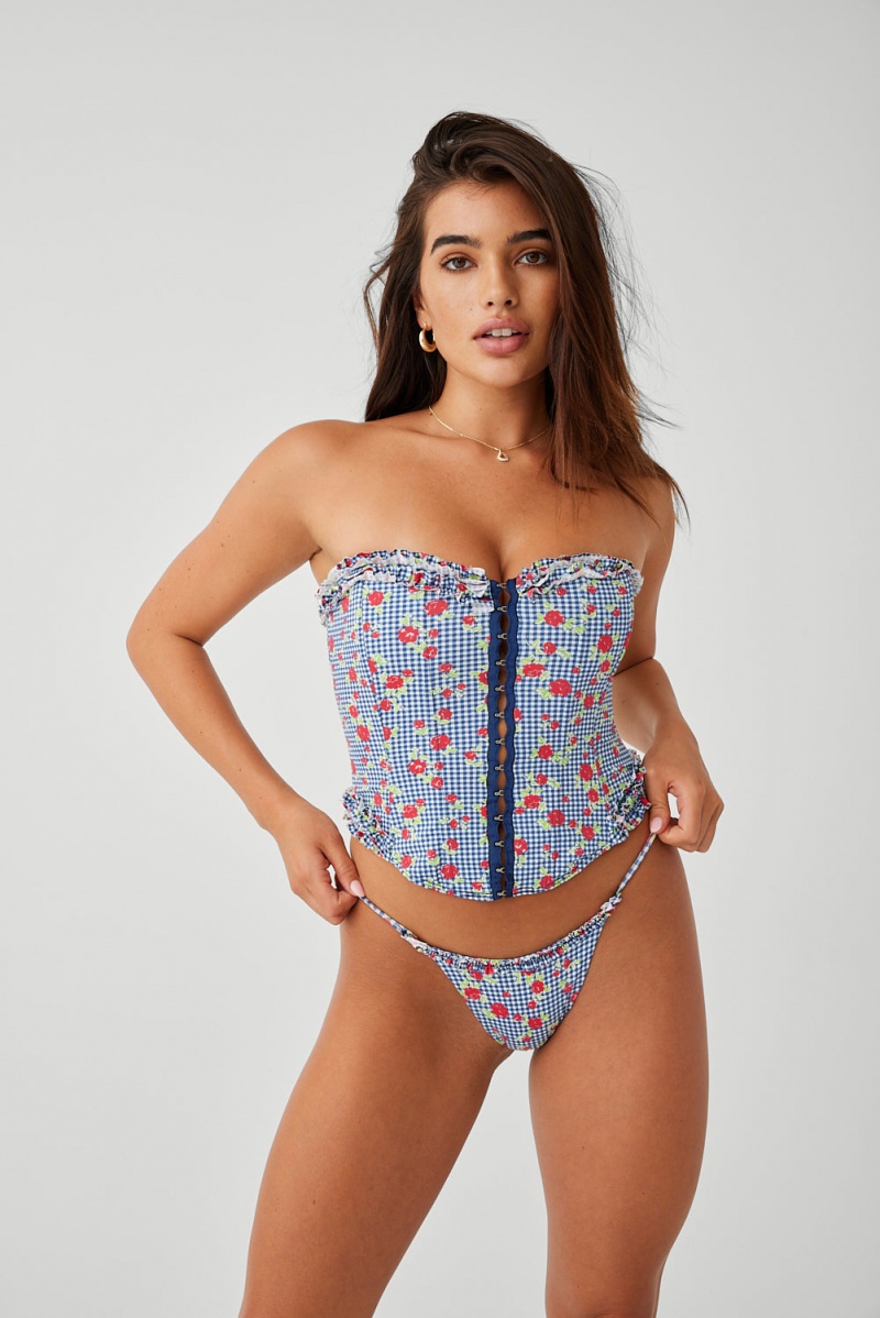 Rose Gingham Frankies Bikinis x GUIZIO Solstice Floral Corset Bikini Top | 83172-CGAY