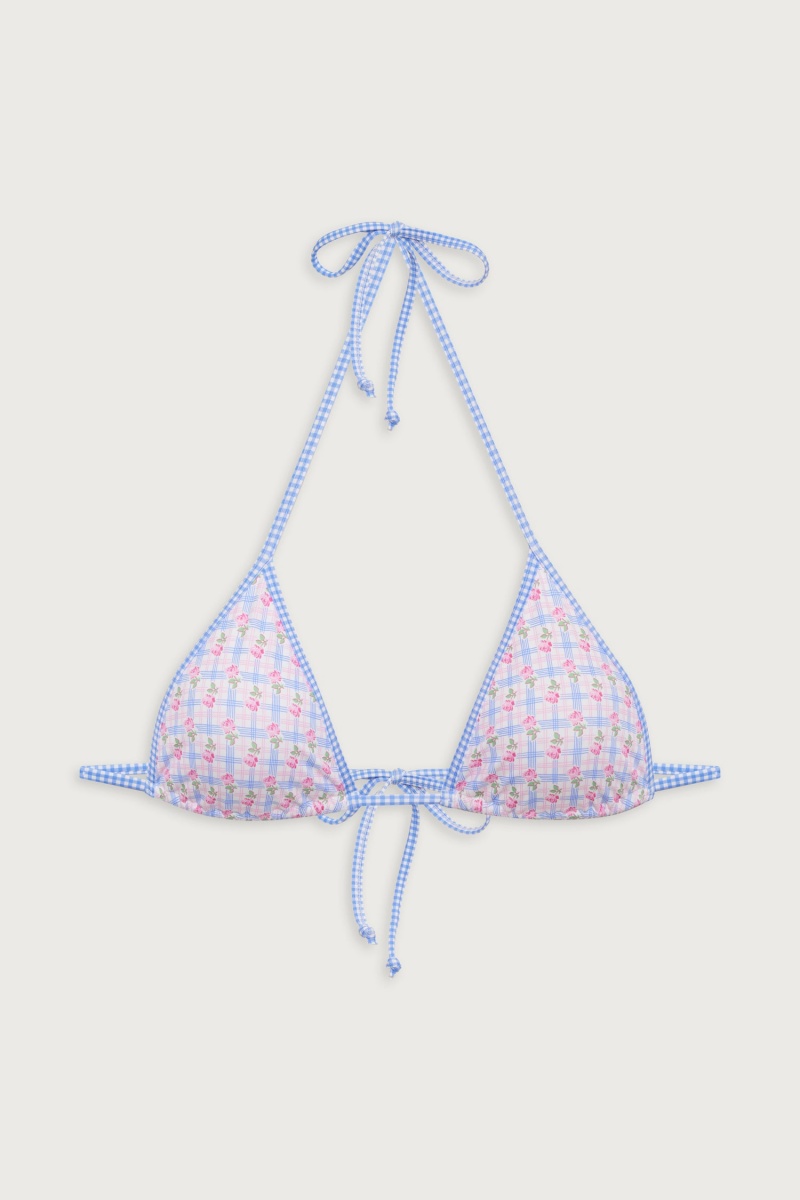 Rose Picnic Frankies Bikinis Nick Plaid Triangle Bikini Top | 12983-GPMZ